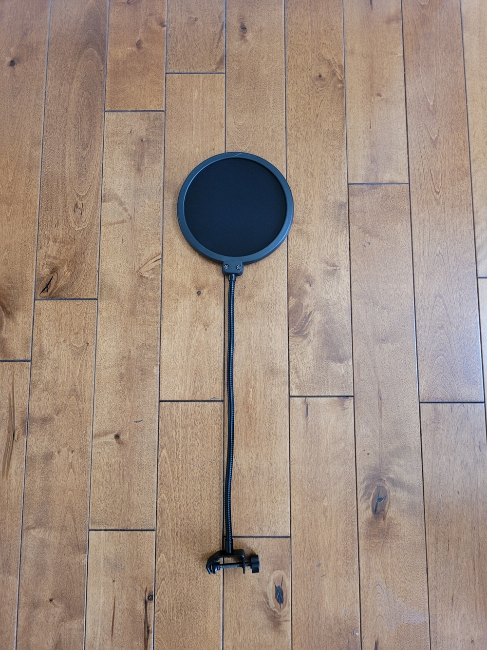 Black Dual Microphone Pop Filter with Flexible 360° Gooseneck and Mounting Clamp